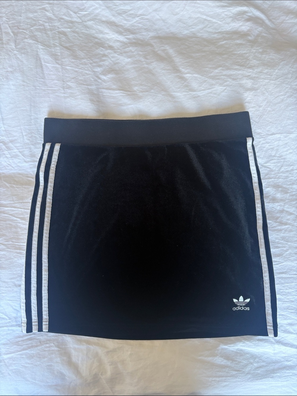 adidas Black velvet Mini Skirt with White Stripes